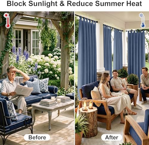 Extra Wide Outdoor Curtains for Patio Waterproof Tab Top Heavy Duty Thermal Insulated in Summer Full Coverage, alternate view