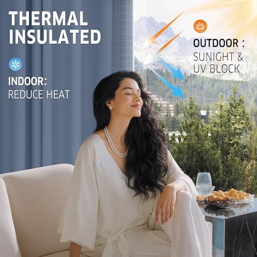 Extra Wide Outdoor Curtains for Patio Waterproof Tab Top Heavy Duty Thermal Insulated in Summer Full Coverage, alternate view