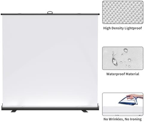 Extra Wide WASJOYE 81.5x83in Large Retractable White Backdrop Screen, alternate view 4