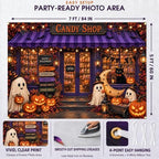 Fabric 7x5ft Halloween Candy Shop Photography Backdrop, Photo Booth Decor in 7x5ft in Purple and Orange, alternate view 4