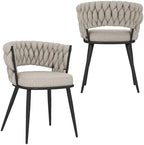 Fabric Dining Chairs Set of 2, Woven Chairs with Metal Legs, Beige in Beige