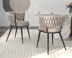Fabric Dining Chairs Set of 2, Woven Chairs with Metal Legs, Beige in Beige, alternate view 4