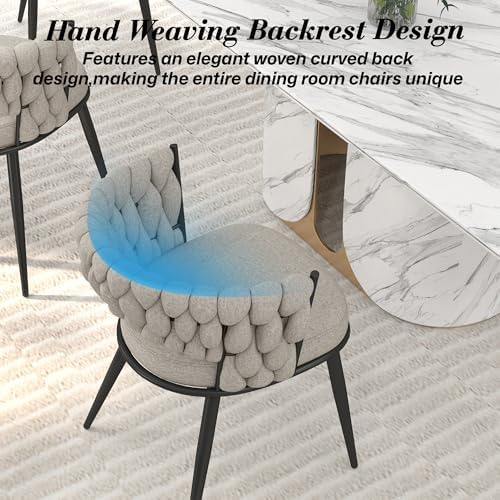 Fabric Dining Chairs Set of 2, Woven Chairs with Metal Legs, Beige in Beige, alternate view 5