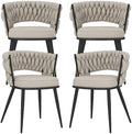 Fabric Dining Chairs Set of 4, Woven Chairs with Metal Legs, Beige in Beige