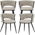 Fabric Dining Chairs Set of 4, Woven Chairs with Metal Legs, Beige in Beige
