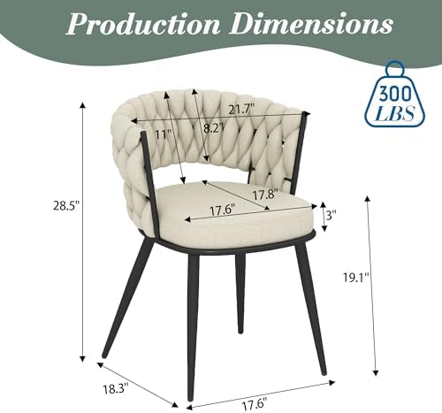 Fabric Dining Chairs Set of 4, Woven Chairs with Metal Legs, Beige in Beige, alternate view 3