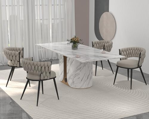 Fabric Dining Chairs Set of 4, Woven Chairs with Metal Legs, Beige in Beige, alternate view 4