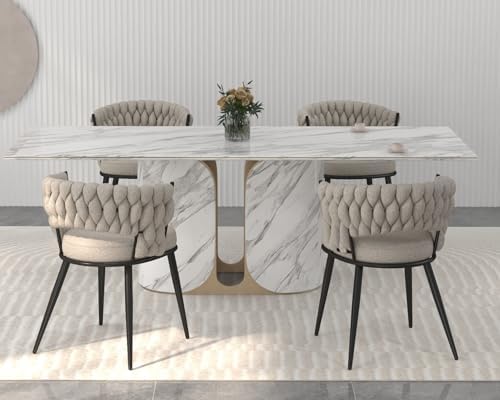 Fabric Dining Chairs Set of 4, Woven Chairs with Metal Legs, Beige in Beige, alternate view 5