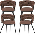 Fabric Dining Chairs Set of 4, Woven Chairs with Metal Legs, Brown in Brown