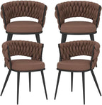Fabric Dining Chairs Set of 4, Woven Chairs with Metal Legs, Brown in Brown