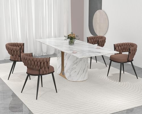 Fabric Dining Chairs Set of 4, Woven Chairs with Metal Legs, Brown in Brown, alternate view 4