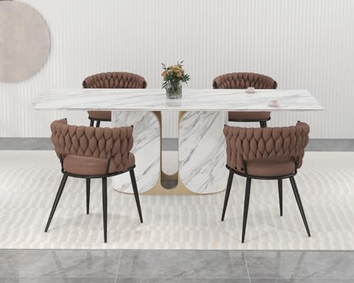 Fabric Dining Chairs Set of 4, Woven Chairs with Metal Legs, Brown in Brown, alternate view 5