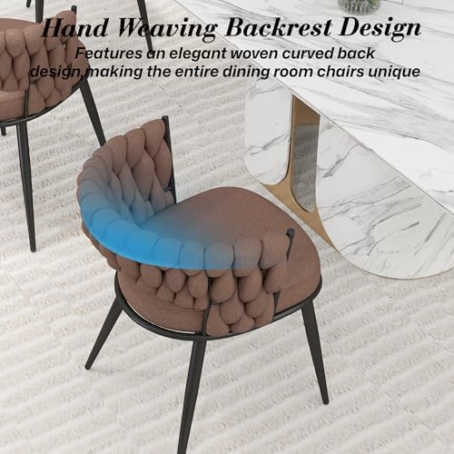 Fabric Dining Chairs Set of 4, Woven Chairs with Metal Legs, Brown in Brown, alternate view 6