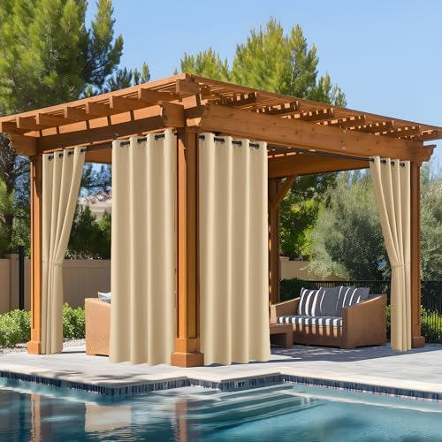 Fade Resistant Outdoor Curtains 2 Panels, Patio Waterproof Drapery Color Fastness Grade 4 Certification, UV