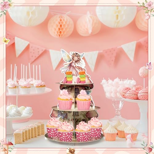 Fairy Birthday Cupcake Stand - 3 Tiered Baby Shower Decorations in Pink Fairy, alternate view 2