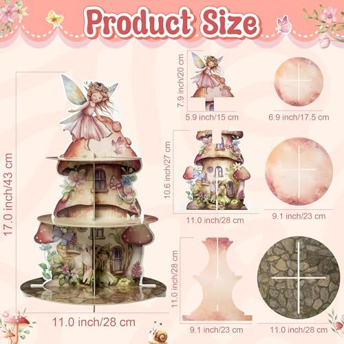 Fairy Birthday Cupcake Stand - 3 Tiered Baby Shower Decorations in Pink Fairy, alternate view 3