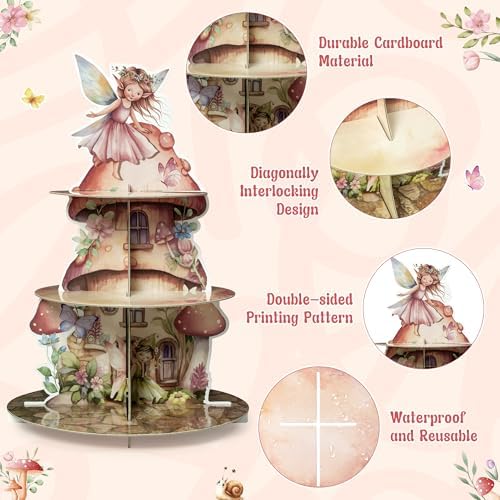 Fairy Birthday Cupcake Stand - 3 Tiered Baby Shower Decorations in Pink Fairy, alternate view 4