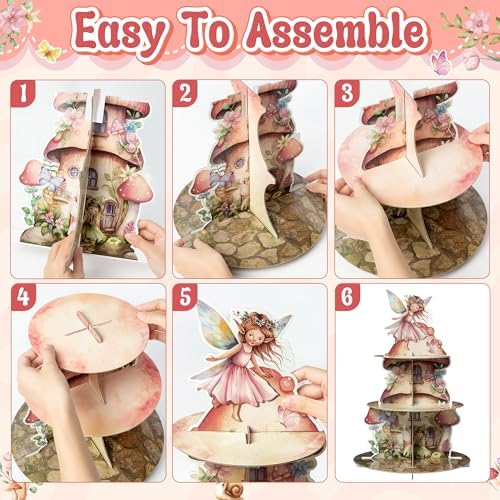 Fairy Birthday Cupcake Stand - 3 Tiered Baby Shower Decorations in Pink Fairy, alternate view 5