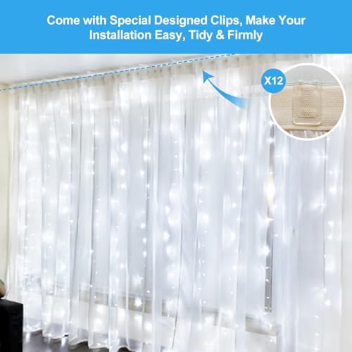 Fairy Curtain Lights Upgraded Tangle-Free Cool White USB Plug in 8 Modes String Hanging Lights with Remote for, alternate