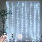 Fairy Curtain Lights Upgraded Tangle-Free Cool White USB Plug in 8 Modes String Hanging Lights with Remote for