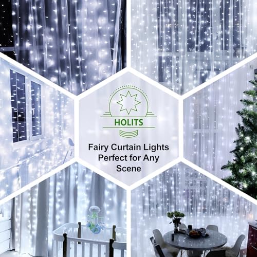 Fairy Curtain Lights Upgraded Tangle-Free Cool White USB Plug in 8 Modes String Hanging Lights with Remote for, alternate