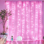 Fairy Curtain Lights Upgraded Tangle-Free Pink USB Plug in 8 Modes String Hanging Lights with Remote for