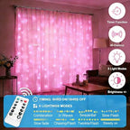 Fairy Curtain Lights Upgraded Tangle-Free Pink USB Plug in 8 Modes String Hanging Lights with Remote for, alternate view 3