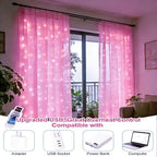 Fairy Curtain Lights Upgraded Tangle-Free Pink USB Plug in 8 Modes String Hanging Lights with Remote for, alternate view 4