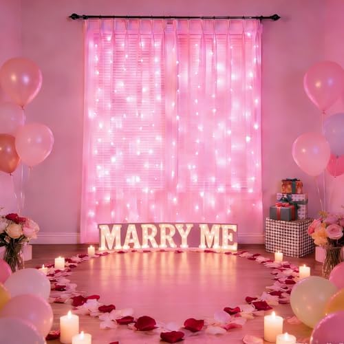 Fairy Curtain Lights Upgraded Tangle-Free Pink USB Plug in 8 Modes String Hanging Lights with Remote for, alternate view 5