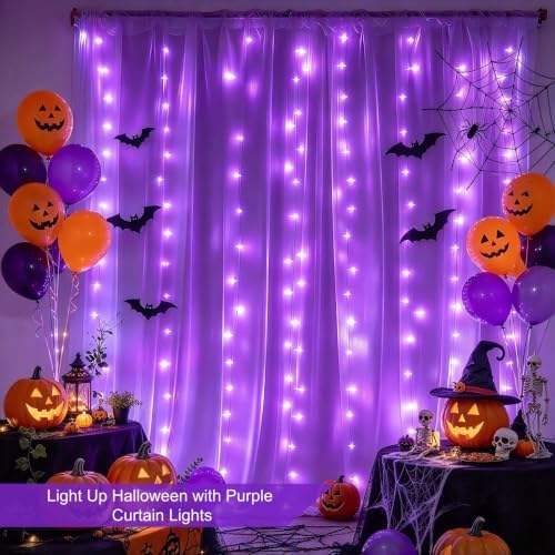 Fairy Curtain Lights Upgraded Tangle-Free Purple USB Plug in 8 Modes String Hanging Lights with Remote for, alternate view 2