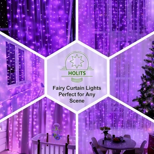 Fairy Curtain Lights Upgraded Tangle-Free Purple USB Plug in 8 Modes String Hanging Lights with Remote for, alternate view 6