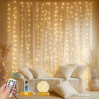 Fairy Curtain Lights Upgraded Tangle-Free Warm White USB Plug in 8 Modes String Hanging Lights with Remote for