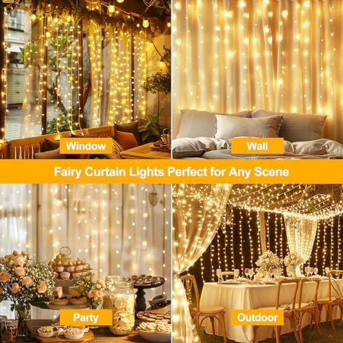 Fairy Curtain Lights Upgraded Tangle-Free Warm White USB Plug in 8 Modes String Hanging Lights with Remote for, alternate