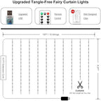 Fairy Curtain Lights Upgraded Tangle-Free Warm White USB Plug in 8 Modes String Hanging Lights with Remote for, alternate