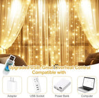 Fairy Curtain Lights Upgraded Tangle-Free Warm White USB Plug in 8 Modes String Hanging Lights with Remote for, alternate