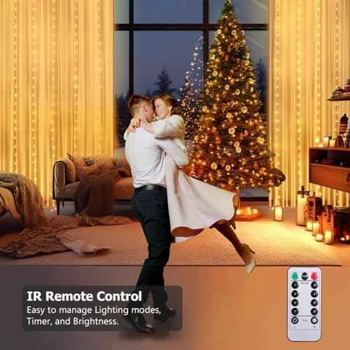 Fairy Curtain Lights USB Plug-in,8ft x 6ft 144 LED Twinkle Lights, alternate view 3