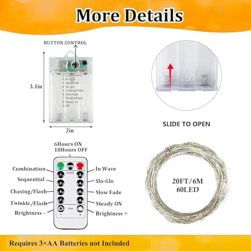 Fairy Lights Battery Operated with Remote 20FT 60LED Twinkle String Lights, alternate view 6