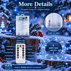 Fairy Lights Battery Operated with Remote,4Pack 80FT 240LED Blue in Blue, alternate view 6