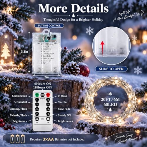 Fairy Lights Battery Operated with Remote,4Pack 80FT 240LED Cold White in Cool White, alternate view 6