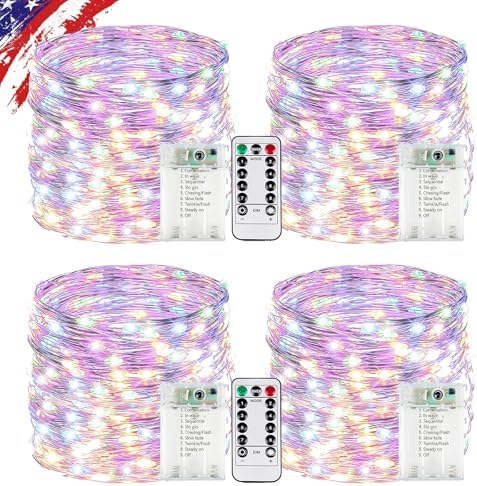 Fairy Lights Battery Operated with Remote, 4Pack 80FT 240LED Multicolor in Multicolor