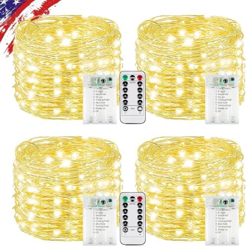 Fairy Lights Battery Operated with Remote, 4Pack 80FT 240LED Warm White in Warm White
