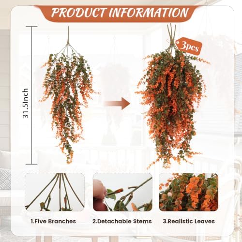 Fake Fall Monkey Plants 3Pcs Artificial Hanging Eucalyptus Vine, alternate view 3