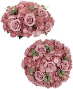 Fake Flower Balls Table Centerpieces, 2 Pcs, Large, Dusty Pink in 5.9’’(H) in Dusty Rose