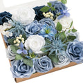 Fake Flowers Box, Dusty Blue & Ivory & Sage Grand Combo in Blu-dusty Blue & Ivory & Sage