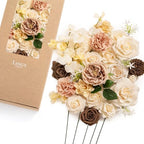 Fake Flowers Box, Earth Brown & Butter Yellow Deluxe Combo in Brn-earth Brown & Butter Yellow