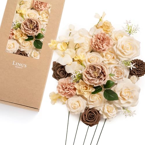 Fake Flowers Box, Earth Brown & Butter Yellow Deluxe Combo in Brn-earth Brown & Butter Yellow