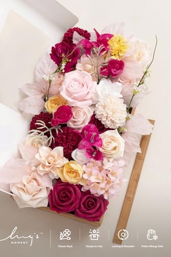 Fake Flowers Box, Faux Artificial Greenery Stems Foam Dahlia Gardenia Roses Silk Hydrangea Ranunculus Fabic, alternate view 6