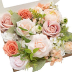 Fake Flowers Box, Faux Artificial Greenery Stems Foam Roses Gardenia Silk Peony Ranunculus Fabic Flower for