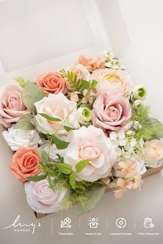 Fake Flowers Box, Faux Artificial Greenery Stems Foam Roses Gardenia Silk Peony Ranunculus Fabic Flower for, alternate view 6