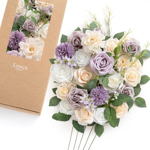 Fake Flowers Box, Lavender & Cream Deluxe Combo in Prpl-lavender & Cream